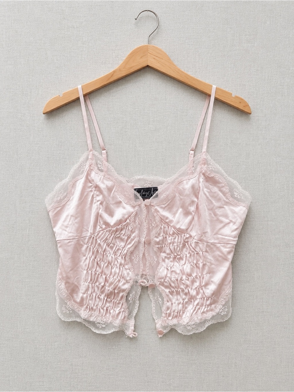 Vintage Galeries Lafayette Paris Blush Pink Satin Lace Camisole/Bustier